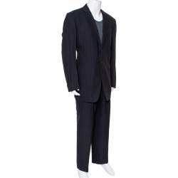 Giorgio Armani Classico Midnight Blue Pinstriped Wool & Silk Suit 5XL