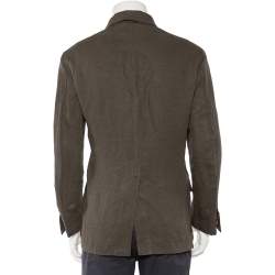 Pre Owned Giorgio Armani Olive Green Linen Button Front Blazer L