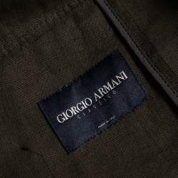 Pre Owned Giorgio Armani Olive Green Linen Button Front Blazer L