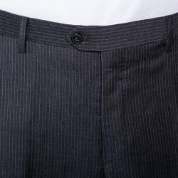 Pre Owned Giorgio Armani Charcoal Grey Striped Wool Straight leg Pants 3XL