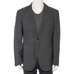 Giorgio Armani Charcoal Grey Patterned Wool Button Front Blazer 3XL