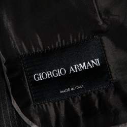 Pre Owned Giorgio Armani Charcoal Grey Striped Wool Button Front Blazer 3XL