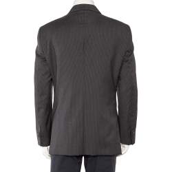 Pre Owned Giorgio Armani Charcoal Grey Striped Wool Button Front Blazer 3XL
