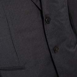 Pre Owned Giorgio Armani Charcoal Grey Striped Wool Button Front Blazer 3XL