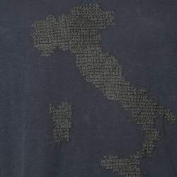 Pre Owned Giorgio Armani Blue Embroidered Cotton Crewneck T-Shirt 3XL