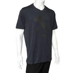 Pre Owned Giorgio Armani Blue Embroidered Cotton Crewneck T-Shirt 3XL