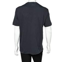 Pre Owned Giorgio Armani Blue Embroidered Cotton Crewneck T-Shirt 3XL