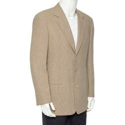Pre Owned Giorgio Armani Vintage Cream Patterned Wool Button Front Blazer M