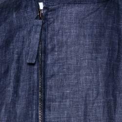 Pre Owned Giorgio Armani Navy Blue Linen Stand Collar Zipper Front Shirt M