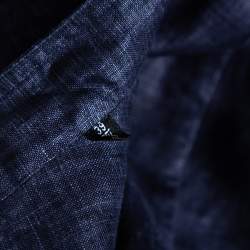 Pre Owned Giorgio Armani Navy Blue Linen Stand Collar Zipper Front Shirt M