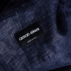 Pre Owned Giorgio Armani Navy Blue Linen Stand Collar Zipper Front Shirt M