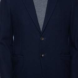 Pre Owned Giorgio Armani Navy Blue Waffle Knit Single Breasted Blazer L