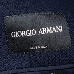 Pre Owned Giorgio Armani Navy Blue Waffle Knit Single Breasted Blazer L