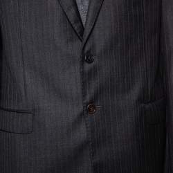 Pre Owned Giorgio Armani Charcoal Grey Striped Wool Single Breasted Soft Fit Blazer XL