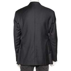 Pre Owned Giorgio Armani Charcoal Grey Striped Wool Single Breasted Soft Fit Blazer XL