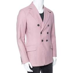 Pre Owned Giorgio Armani Pink Textured Cotton Double Breasted Blazer M