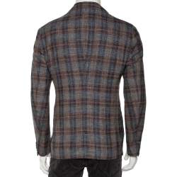 Pre Owned Giorgio Armani Grey Checkered Wool & Silk Single Breasted Blazer L