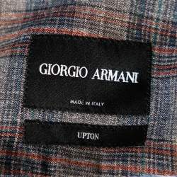 Pre Owned Giorgio Armani Grey Checkered Wool & Silk Single Breasted Blazer L