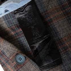 Pre Owned Giorgio Armani Grey Checkered Wool & Silk Single Breasted Blazer L
