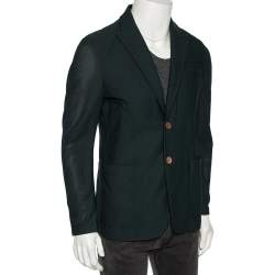 Pre Owned Giorgio Armani Green Textured Stretch Knit Single Breasted Blazer L