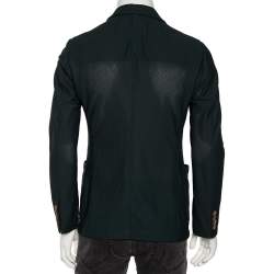 Pre Owned Giorgio Armani Green Textured Stretch Knit Single Breasted Blazer L