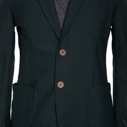Pre Owned Giorgio Armani Green Textured Stretch Knit Single Breasted Blazer L