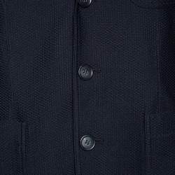 Pre Owned Giorgio Armani Black Textured Stretch Knit Single Breasted Blazer L