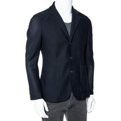 Pre Owned Giorgio Armani Black Textured Stretch Knit Single Breasted Blazer L