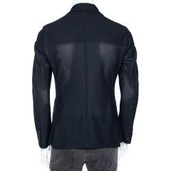 Pre Owned Giorgio Armani Black Textured Stretch Knit Single Breasted Blazer L