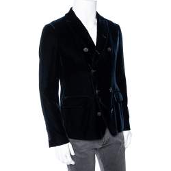 Pre Owned Giorgio Armani Midnight Blue Velvet Double Breasted Blazer M