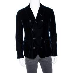 Pre Owned Giorgio Armani Midnight Blue Velvet Double Breasted Blazer M