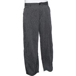 Pre Owned Giorgio Armani Navy Blue Striped Linen Wide Leg Pants L