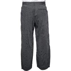 Pre Owned Giorgio Armani Navy Blue Striped Linen Wide Leg Pants L