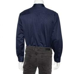 Giorgio Armani Navy Blue Printed Stretch Cotton Button Front Shirt 4XL
