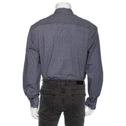 Pre Owned Giorgio Armani Navy Blue Striped Crinkled Cotton Button Front Shirt 3XL