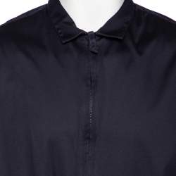 Pre Owned Giorgio Armani Navy Blue Stretch Cotton Zip Front Shirt 4XL