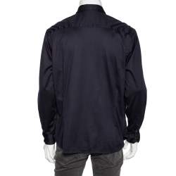 Pre Owned Giorgio Armani Navy Blue Stretch Cotton Zip Front Shirt 4XL