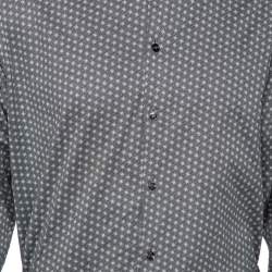 Pre Owned Giorgio Armani Grey Printed Cotton Button Front Shirt 4XL