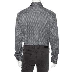 Pre Owned Giorgio Armani Grey Printed Cotton Button Front Shirt 4XL