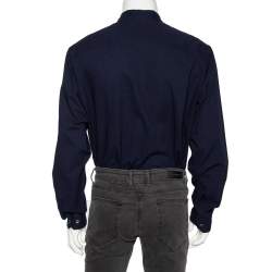 Pre Owned Giorgio Armani Navy Blue Crinkled Cotton Button Front Shirt 4XL