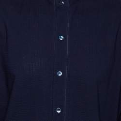 Pre Owned Giorgio Armani Navy Blue Crinkled Cotton Button Front Shirt 4XL