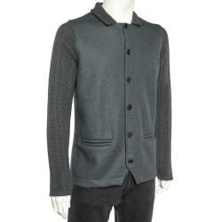 Giorgio Armani Grey Wool & Knit Sleeve Detail Button Front Jacket XL
