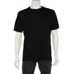 Pre Owned Giorgio Armani Black Logo Embroidered Cotton Knit Crewneck T-Shirt XXL