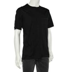 Pre Owned Giorgio Armani Black Logo Embroidered Cotton Knit Crewneck T-Shirt XXL