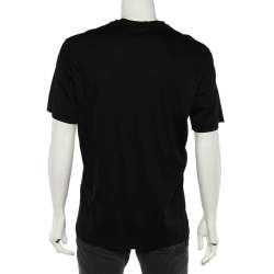 Pre Owned Giorgio Armani Black Logo Embroidered Cotton Knit Crewneck T-Shirt XXL
