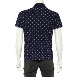 Pre Owned Giorgio Armani Navy Blue Allover Logo Printed Cotton Pique Polo T-Shirt XL