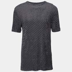 Giorgio Armani Grey Diagonal Stripe Textured Knit Short Sleeve T-Shirt 3XL