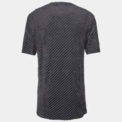 Giorgio Armani Grey Diagonal Stripe Textured Knit Short Sleeve T-Shirt 3XL