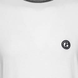 Pre Owned Giorgio Armani White Jersey Logo Embroidered Short Sleeve T-Shirt XXL