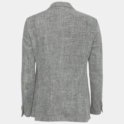 Pre Owned Giorgio Armani Grey Linen & Silk Single Breasted Blazer M